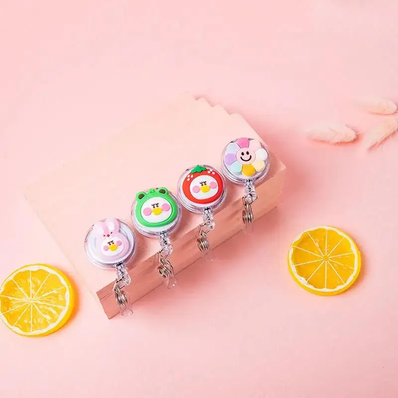 7Pcs Cartoon Card Sets Belt Key Ring Retractable Pull Badge Reel ID Lanyard Name Tag Card Badge Holder Reels Recoil Chain Clips