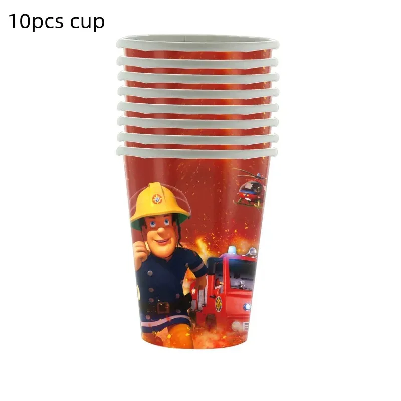 Fireman Sam Theme Birthday Party Tableware Tablecloth Paper Cup Plate Fire Truck Balloons Party Supplise Boy Baby Shower Decor