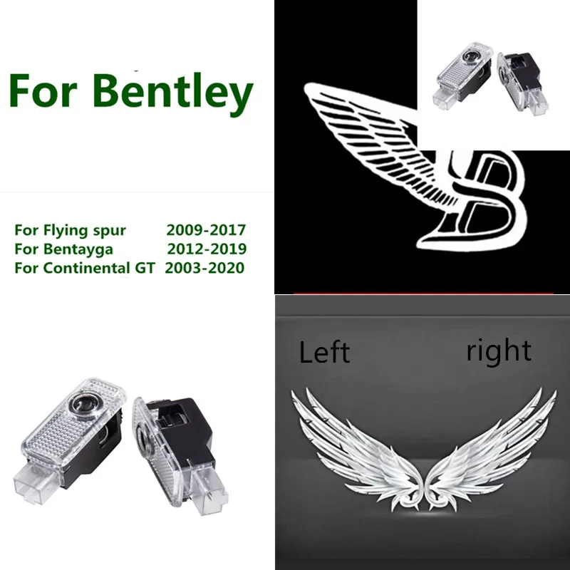 2Pcs LED Car Door Shadow Lamp Welcome Projector Light For Bentley Flying Spur Bentayga Continental GT 2003 - 2016 2017 2018 2019