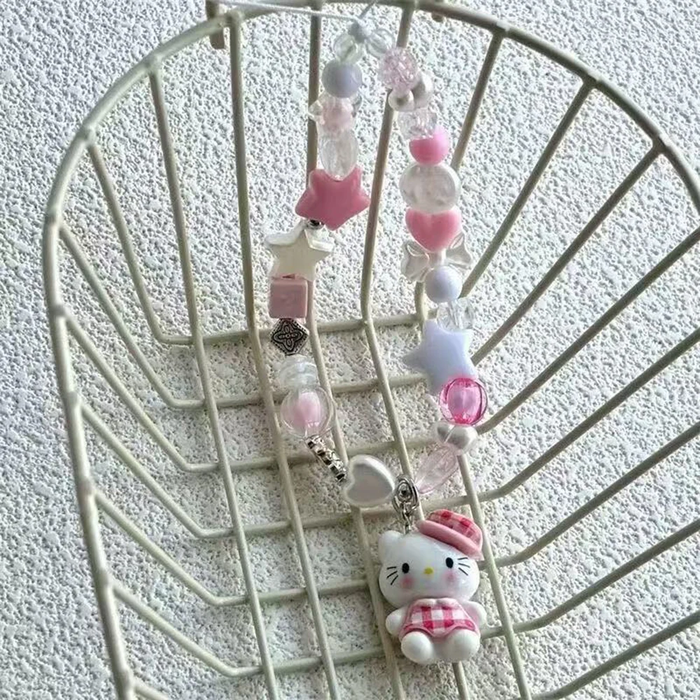 Sanrio Red Checkered Hello Kitty Phone Pendant Cartoon Kitty Phone Case Chain Keychain Backpack Accessories Gift