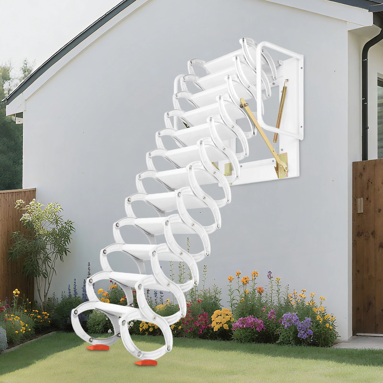 سلم قابل للطي مثبت على الحائط مكون من 12 خطوة للمرآب العلوي وسبائك الألومنيوم مع سعة 881 رطلًا لتوفير المساحة البيضاء وسحب للأسفل #2