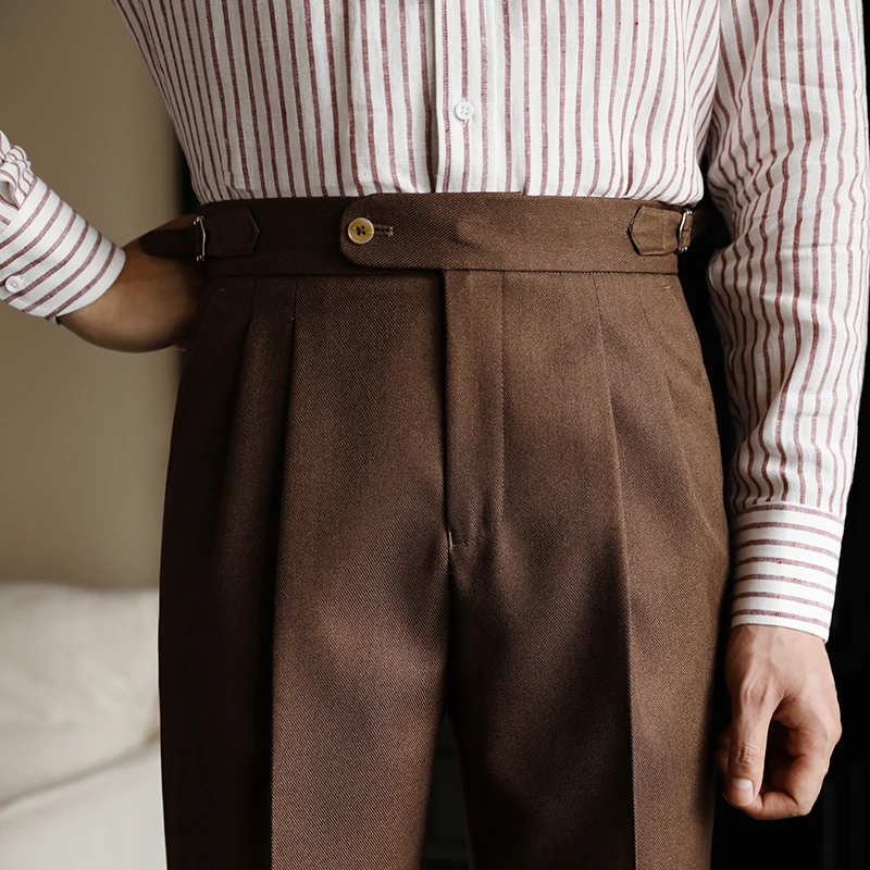 

High Waist Casual Men's Paris Bule Straight Leg Pants Busin Gentleman Sle Polyester Blend Spring Season Faion