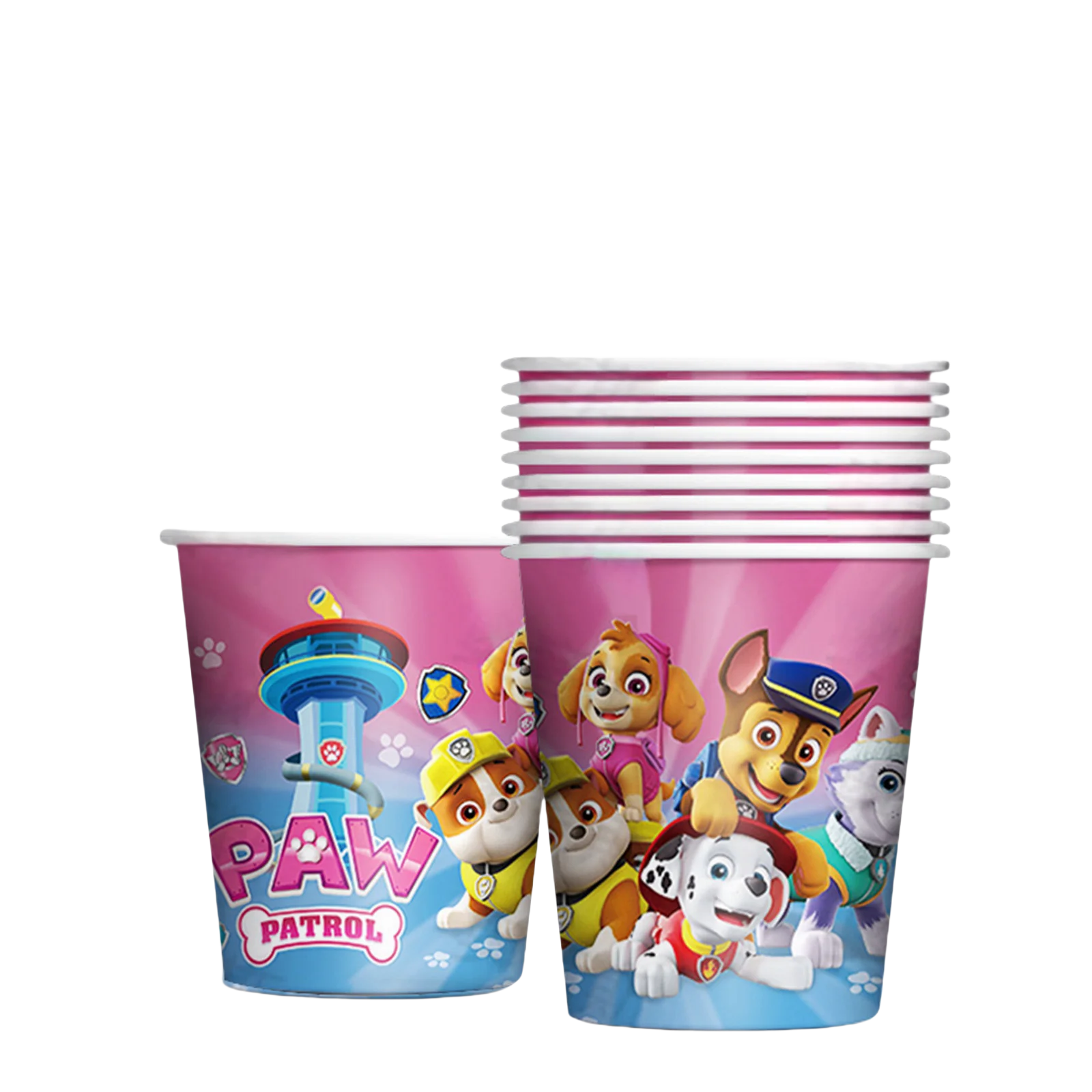 Taza de fiesta de la patrulla canina para niños y niñas, decoración de fiesta de cumpleaños, rosa, perros, Skye, taza de papel desechable, Baby Shower, favores, suministros de fiesta