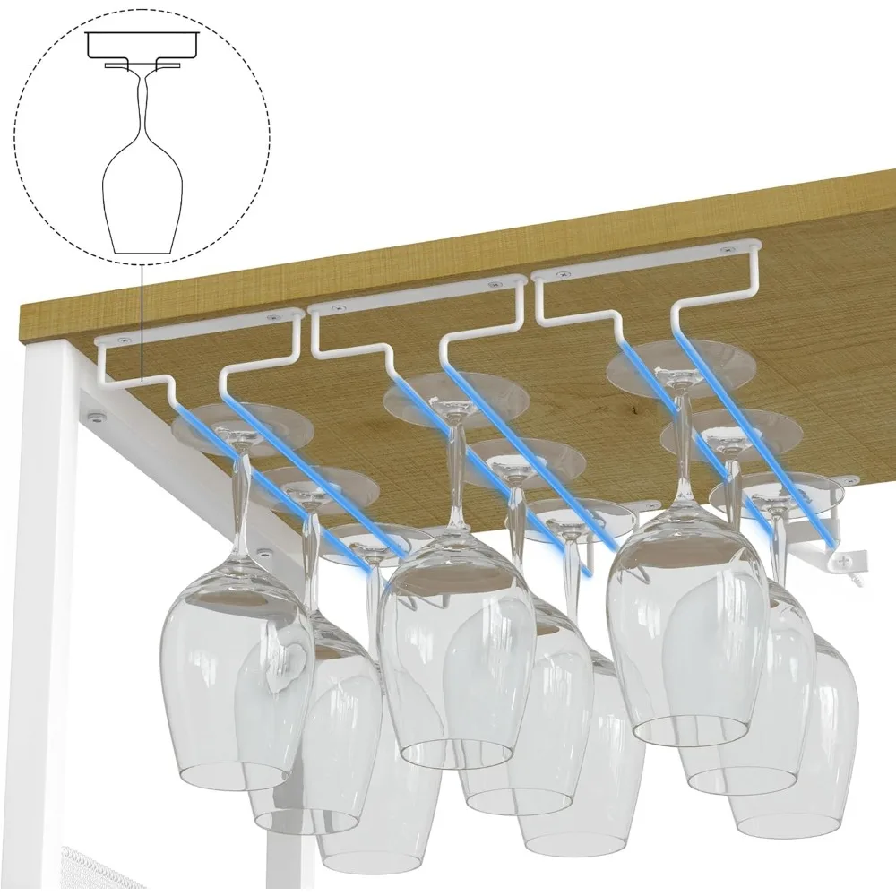 Wine Bar Cabinet with Detachable Rack, Storage and Glass Holder, Mesh Door, Compact Buffet Sideboard for Home