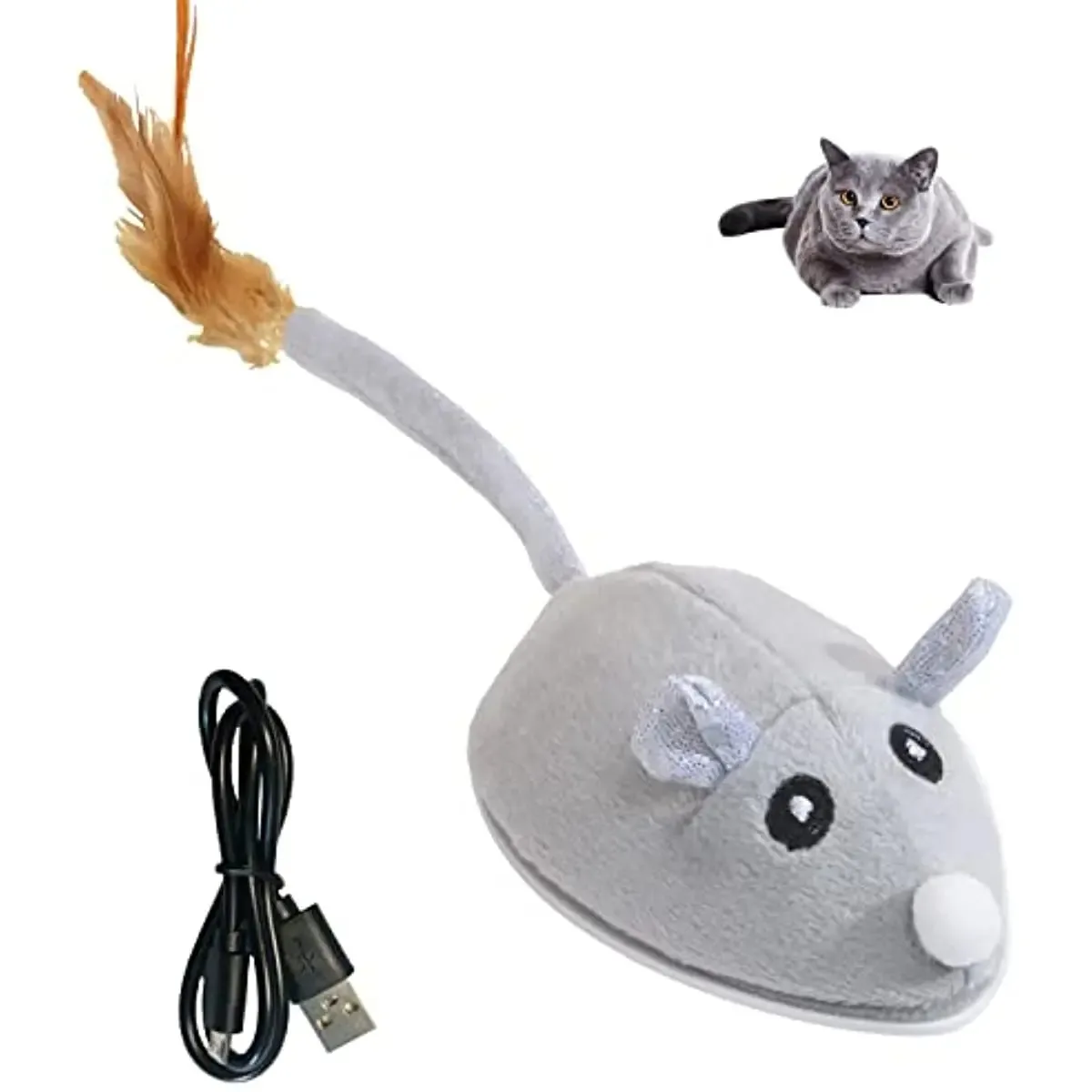 ATUBAN Automatic Cat Toys with Feather Wand , Interactive Cat Toys Mice for Indoor Cats/Kittens , Smart Sensing Mouse Cat Toys