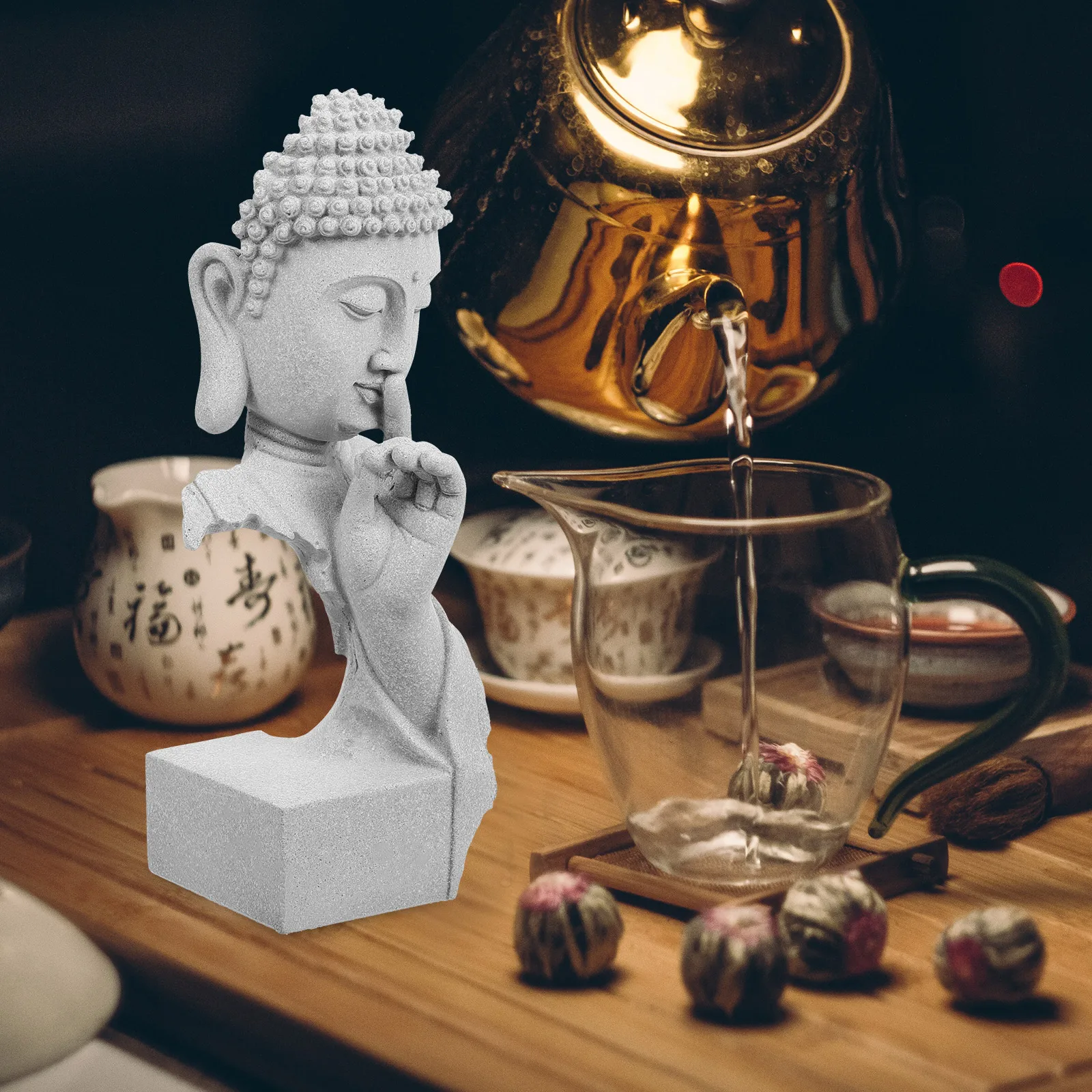 

Buddha Statue Decoration Sculpture Sandstone Grey Fish Tank Aquarium Decors Garden Buddha Figurine Desktop Decorative Retro