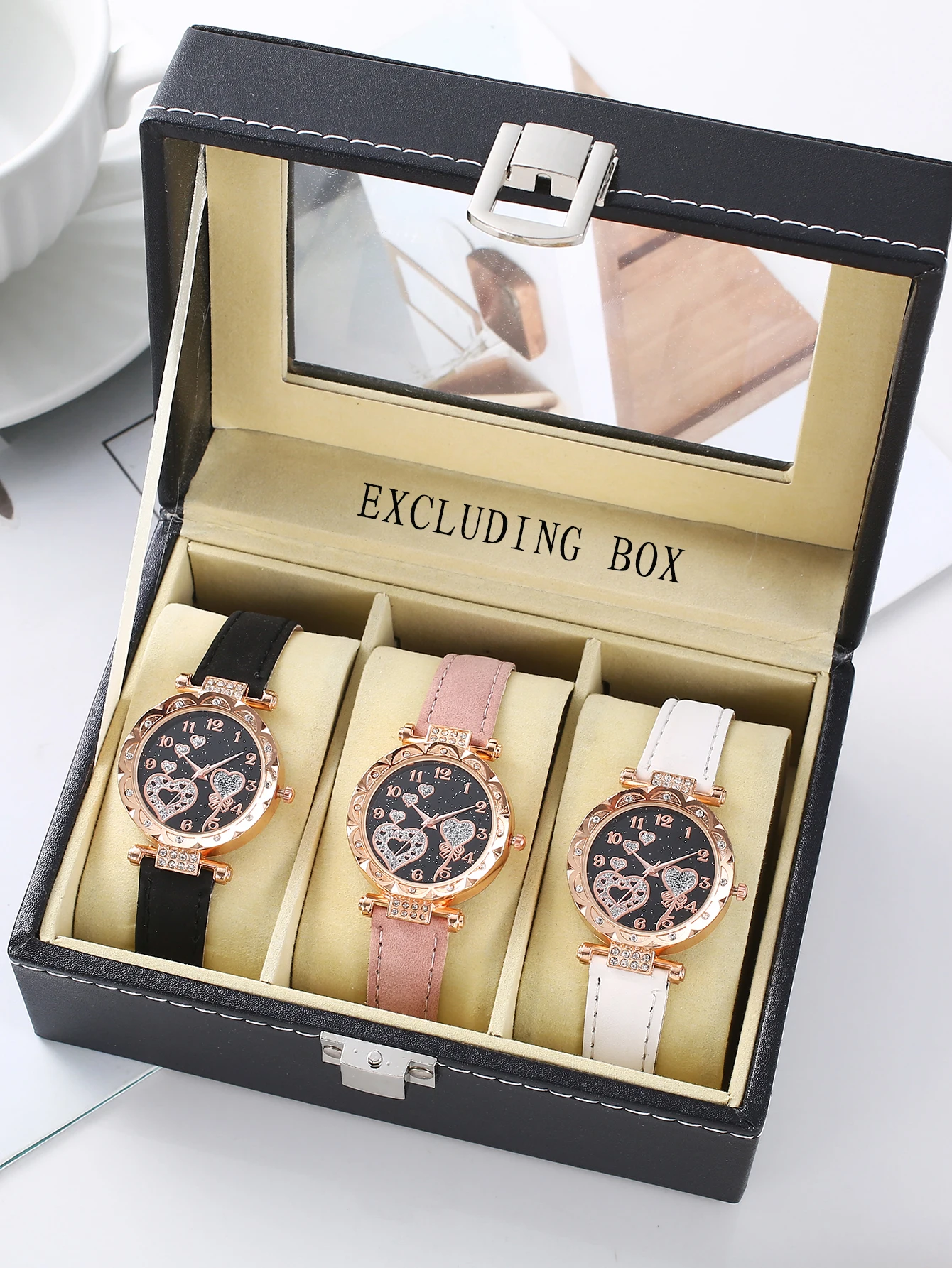 Glam Shiny Crystal Love Heart Dial Ladies Dress Watch Multipack Daily Accessory For Girls