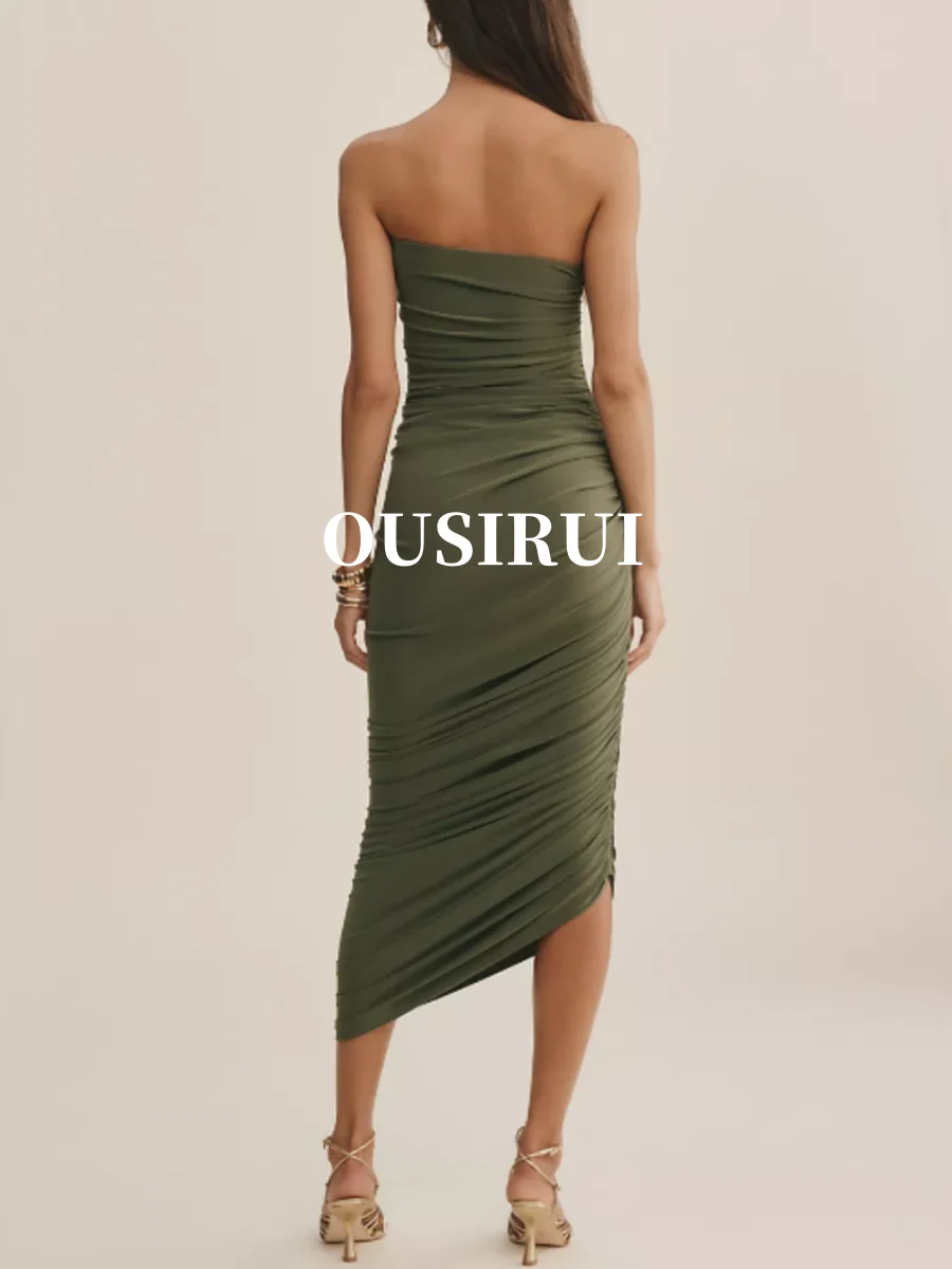 OUSIRUI Green Breast Wrap Backless Evening Gown Crepe Sexy Woman Wedding Simple Hip Wrap Pleated Prom Bridesmaid Mature