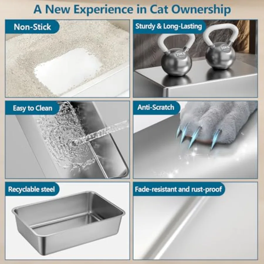 2-Pack XXL XL Stainless Steel Cat Litter Box with High Sides Leak-Proof Drop-Proof Rust-Resistant Non-Stick Odor Control Easy t view 3