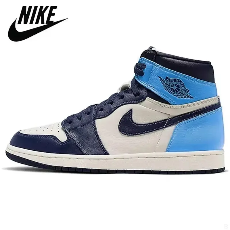 أحذية نايك الرياضية للرجال والنساء ، أحذية كرة السلة ، air jordan retro 1 aj1 عالية 85 ، أسود ، أبيض ، رمادي دخاني ، unc تو