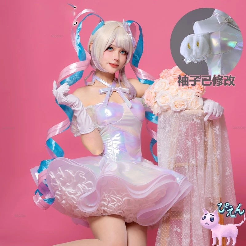 NEEDY GIRL OVERDOSE KAngel Cosplay Costume Wig Streamer Overload Lolita Dress Shoes Outfit Women Laser Skirts Ribbon Ponytail