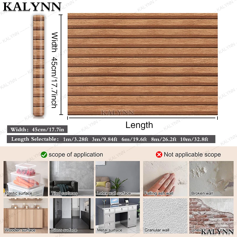 Faux Wood Grating Peel and Stick Wallpaper Self Adhesive Wall Stickers Wallpapers Home Decor PVC Room Decoration 45cm Sticker