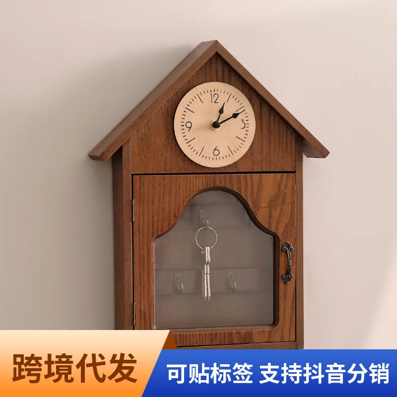 Creative entrance wall decorative hook No punching entrance key hook hanger storage wooden storage