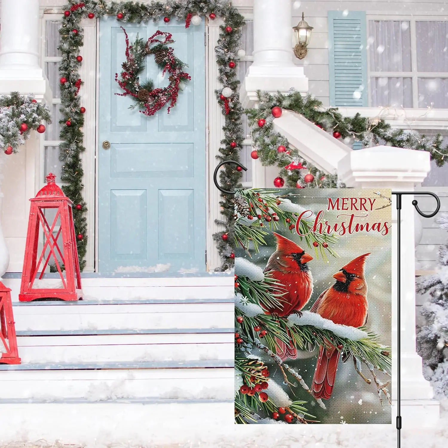 Merry Christams Garden Flag 12x18 Inch Double Sided for Outside, Burlap Cardinal Xmas Flags Holiday Yard Outdoor Christmas D zzo
