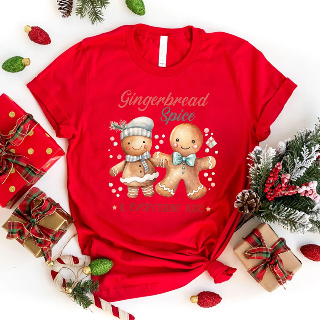 New Christmas Gingerbread Spice Everything Nice Print Short Sleeves Jesus Round Neck Men Woman T-Shirt Summer Casual Tees