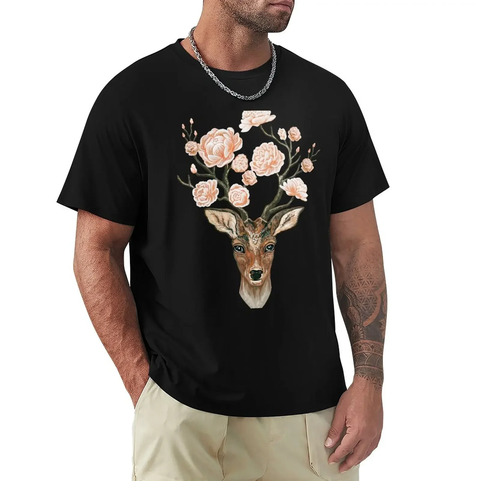 Deer and Peonies T-Shirt anime clothes new edition t shirt men