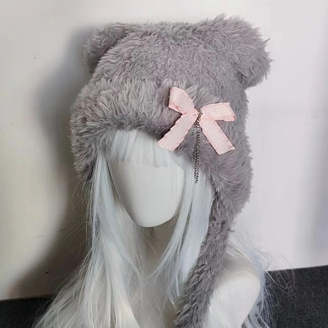 

Kawaii Sweet Harejuku Hat Женская шапка с бантом и ушками, однотонные шапки Y2K, готическая осенняя милая шапка, сохраняющая тепло, Рождество
