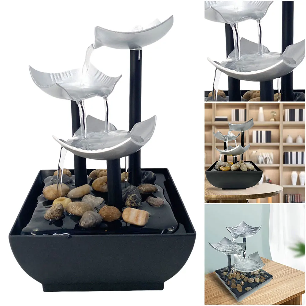 Serenelife Small Waterfall Fountain with LED Light Indoor Relaxation Tabletop
