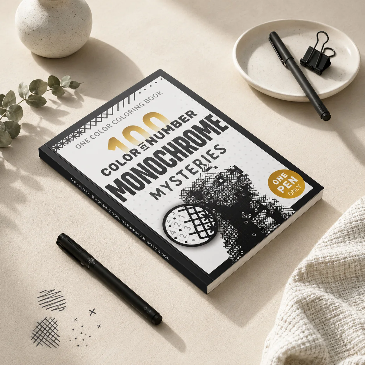 Monochrome Pixel Digital Puzzle Colorin Book with 100Pattern Art Activit Book for Teen Adult Stress Relief Creative Drawing Book