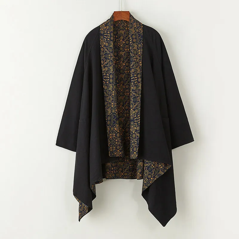 2026 Spring Summer Men Chinese Style Linen Hanfu Men Traditional Cardigan Jacket Male Oversized Kimono Ancient Irregular Cloak view 2