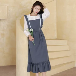 Floral Kitchen Retro Large Cotton Linen Cooking Kitchen Aprons For Woman Dress Flower Shop Smock Hairdresser Bib Garden overalls