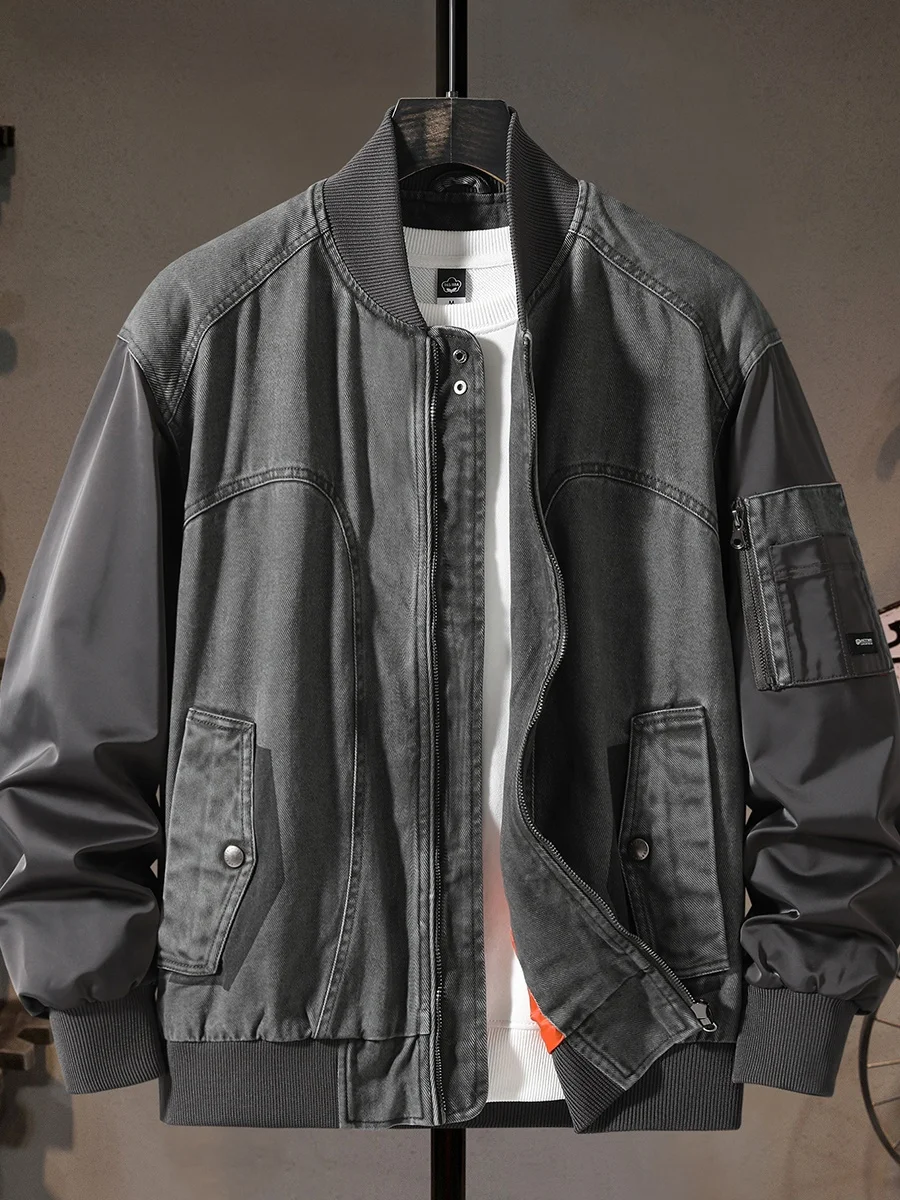 

Современная американская куртка-бомбер с воротником-стойкой для мужчин, новая весенне-осенняя уличная рабочая одежда с вышивкой и множеством карманов