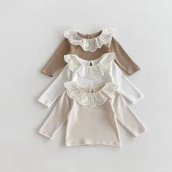 2024 Autumn New Baby Blouse Bottoming Shirt 0-3Y Sweet Lace Lotus Leaf Collar Girl's Shirt Toddler Long Sleeve Base T-shirt