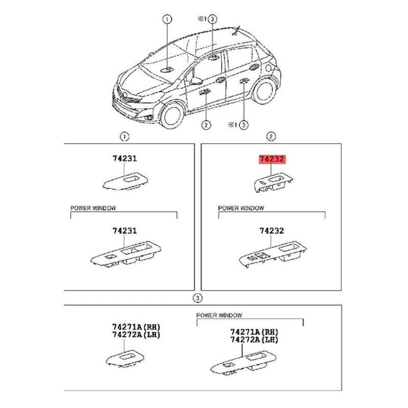 

Right Drive Front Right&Left Window Glass Lift Switch Trim Panel Cover For Toyota Yaris 12-14 74232-52550-C0 7423152650