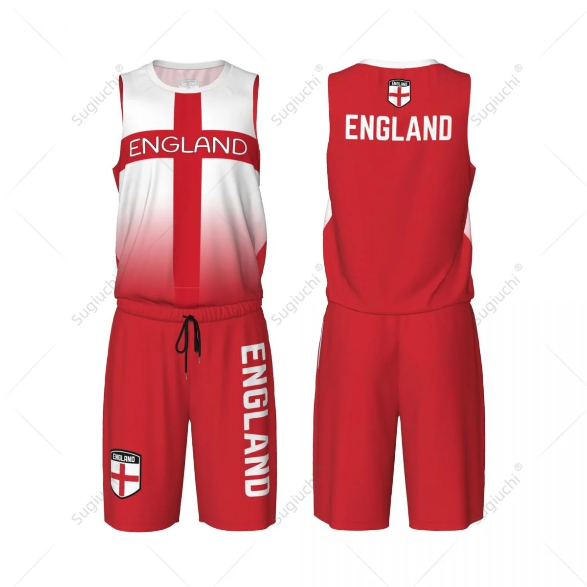 Men England Flag Basketball Jersey Set Mesh Shirt & Pants Sleeveless Exclusive Team-up Custom Name Nunber Unisex