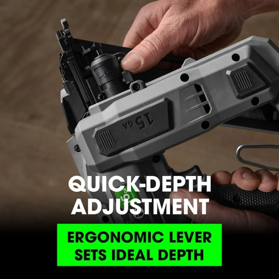 24 V bürstenloses, kabelloses 15 Gauge 1-1/4 Zoll bis 2-1/2 Zoll Nagler-Set mit abgewinkelter Oberfläche, 2,5 Ah Lithiumbatterie und 160 W schnell