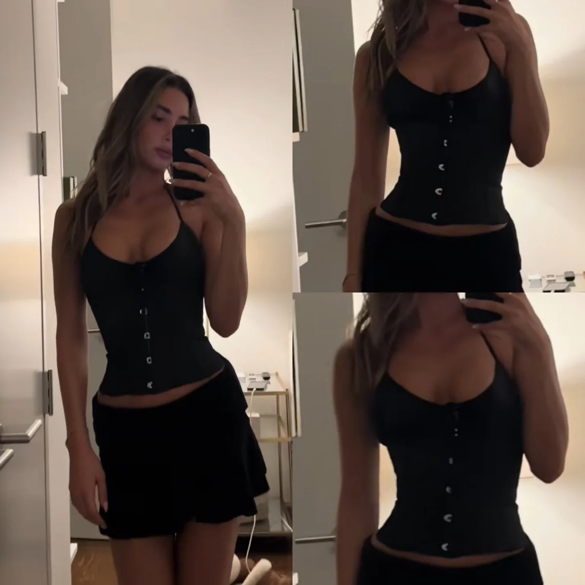 

Guiz Black Sexy Corset Short Camisole Fishbone Bra V-Neck Design Adjustable Back Straps Fashionable Hot Girl Style