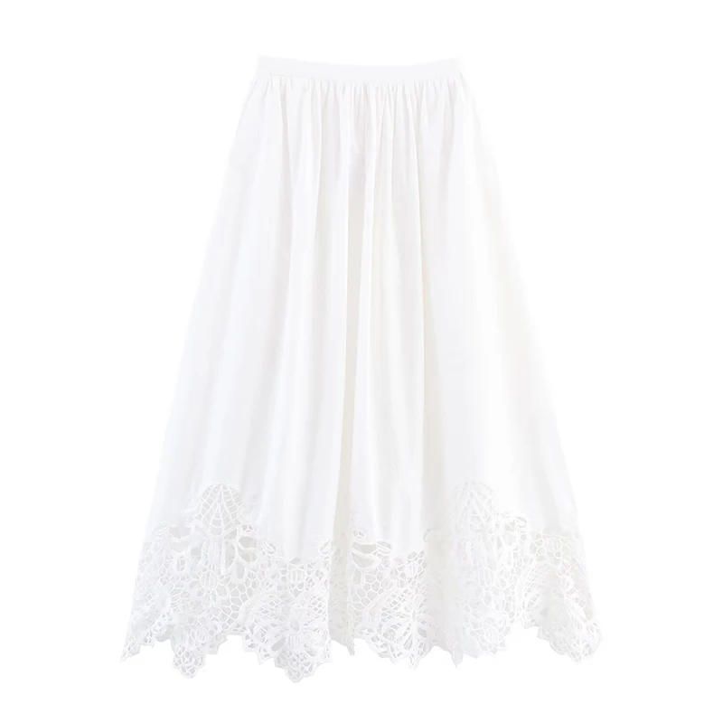 Summer 2025 Women Mid-rise Embroidery A-line Midi White Skirt Casual Holiday faldas mujer