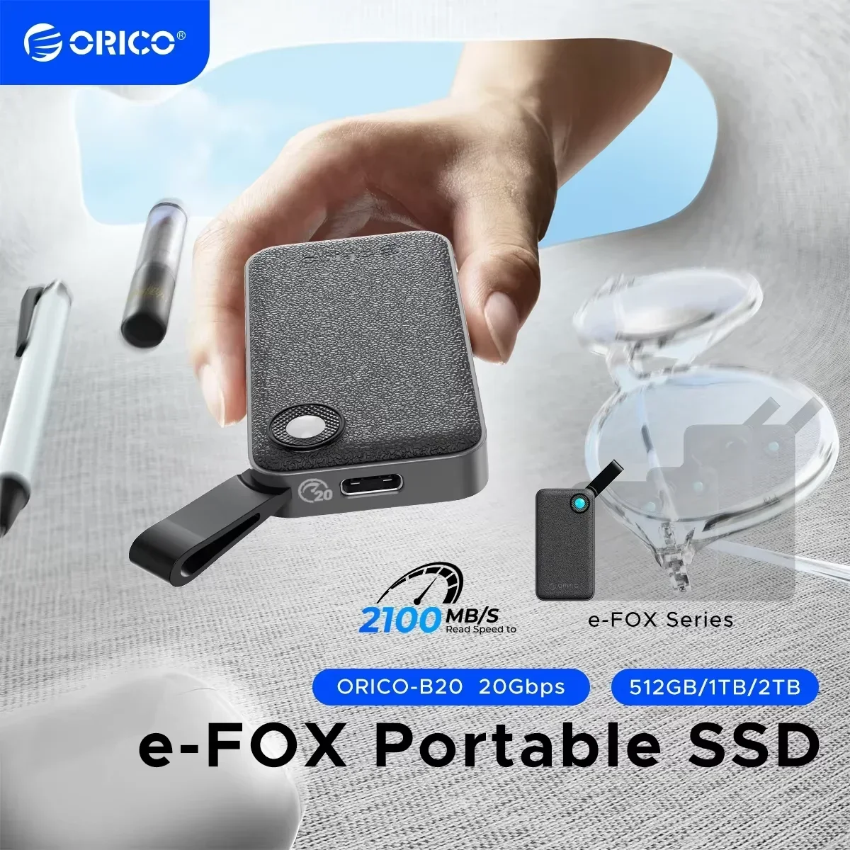 

ORICO 2TB Portable SSD Up to 2000MB/s USB 3.2 Gen 2x2 Ultra-Mini Compact with 2 in 1 USB C Cable, External Solid State Drive