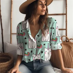 Women's 3D Shirt Printed Animal Graphics Long Sleeve Loose Soft Comfortable Button Lapel Fashion Shirt Sun Visor Breathable Wome