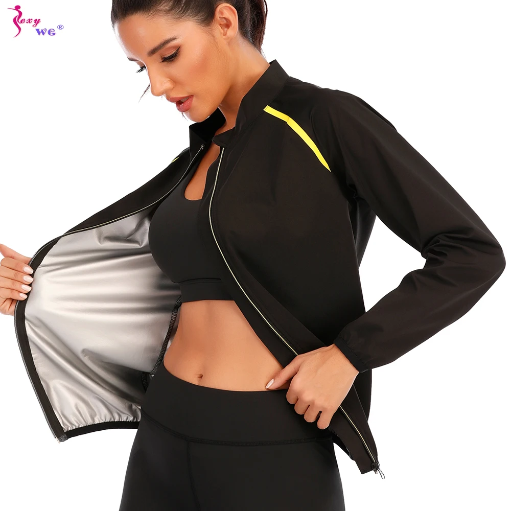 

SEXYWG Women Sauna Jacket Weight Loss Sportwear Hot Sweat Top Slimming Fitness Clothing Workout Running Outfit Fat Burning