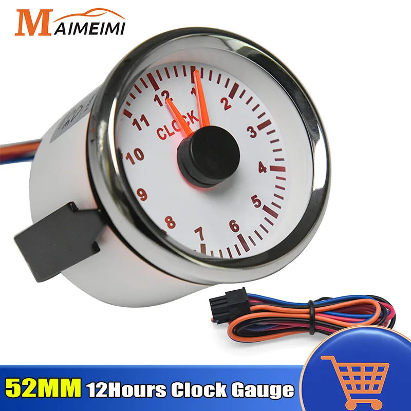 Indicatore dell'orologio puntatore da 52mm 12 ore con retroilluminazione rossa 12 ore contaore orologio per 12V 24V indicatori per auto orologio per camion Yacht da barca