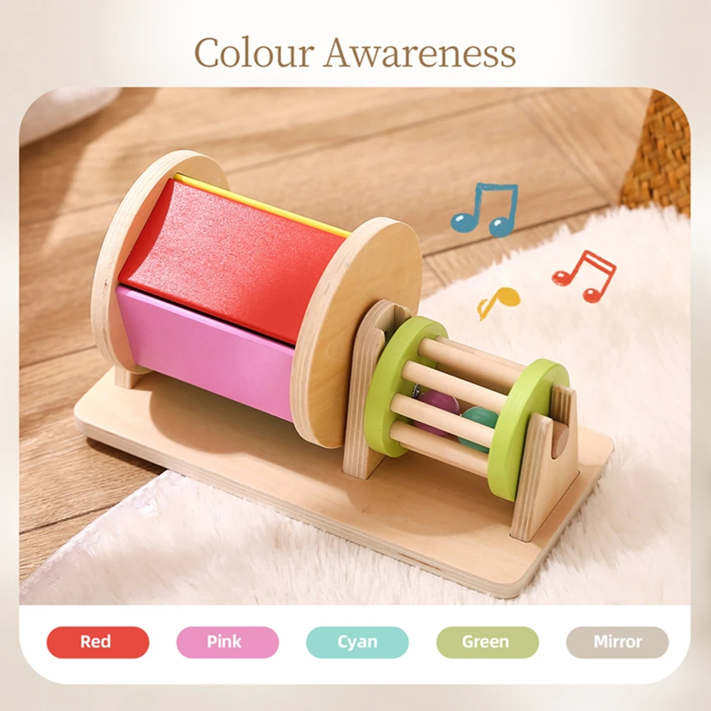 Macaroon Color Spinning Drum Box Baby Wooden Montessori Toys Round Rectangular Rattle Music Box Toddler Wooden Educational Toy