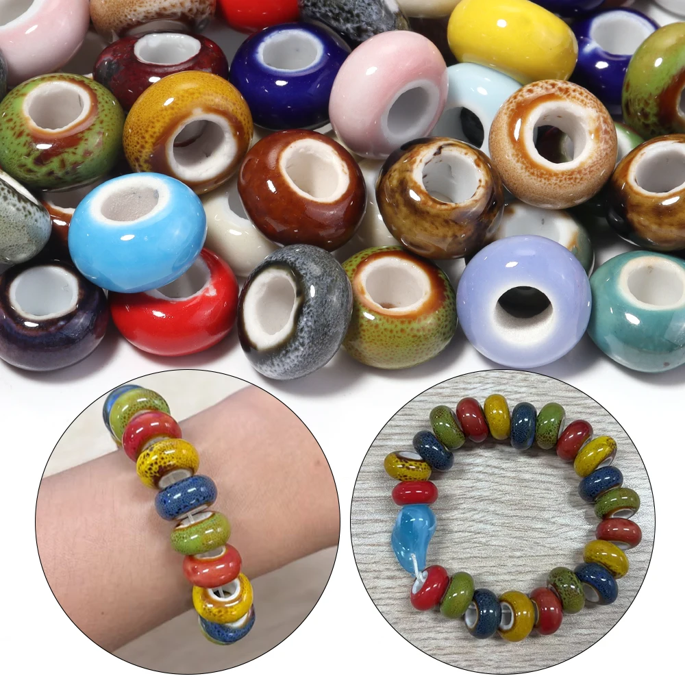 10pcs 9x15mm Wheel Shaped Glazed Ceramic Beads Flat Spacer Large Hole Bead for Jewelry Making DIY Bracelets Accessories image 6