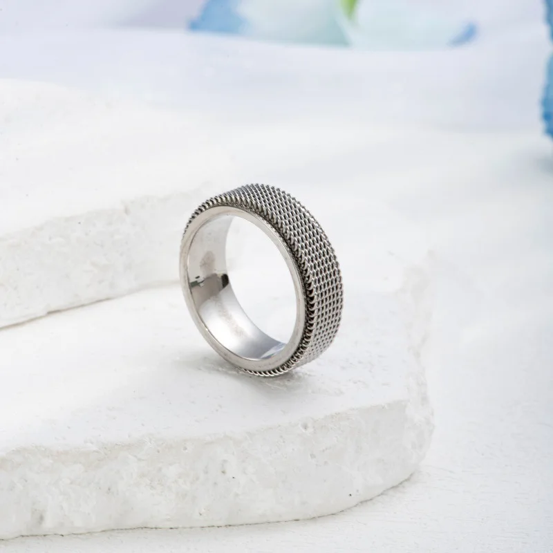 

Stainless Steel Spinner Braided Mesh Wedding Band Ring Men Women Release Stress Charm Fashion Jewelry Valentine's Day Gift