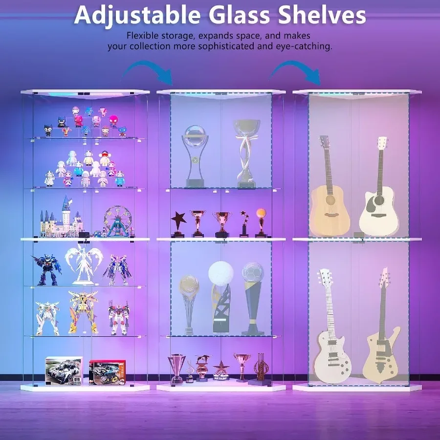 6-Tier Corner RGB LED Glass Display Cabinet with Human Sensor view 5