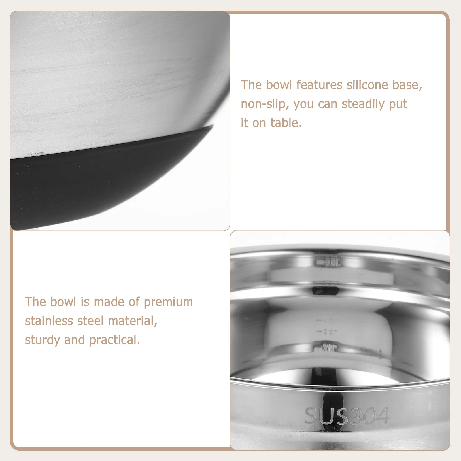 

1Pcs Stainless Steel Mixing Bowl Silicone Bottom Lid Non Slip Vegetable Salad Food Bowl for Home Buffet