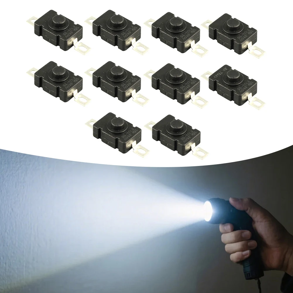 10pcs Black KAN-28 Pushbutton Switch 18x12mm 1.5A 250V Self Locking For Flashlight Torch Replacement And DIY Electrical Projects