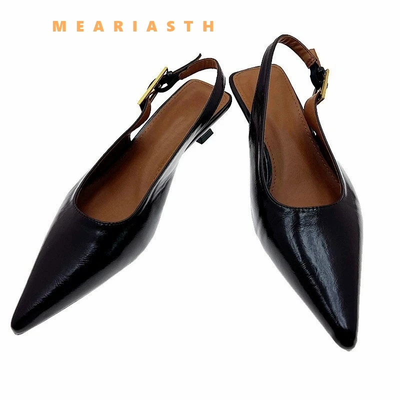 

2026 Summer leather Pointed Toe Women Sandals Fashion Singbacks Mules Shoes Ladies Elegant Low Heel Stripper Party Sandalias