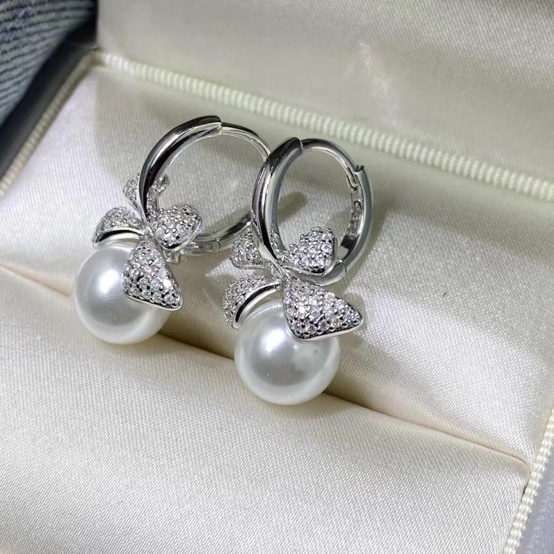 

Оптовая продажа, серьги из стерлингового серебра 925 пробы с бантиком, фурнитура для крепления, базовые монтажные детали, аксессуар для жемчуга 8-9 мм