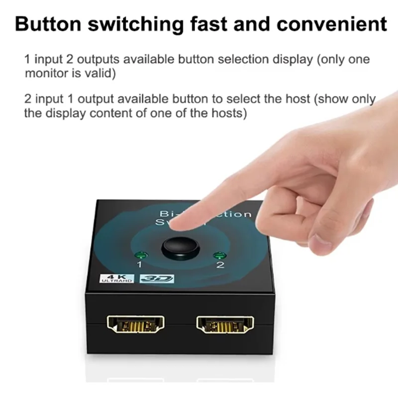  2 Ports Bi Direction Switch 4K HDMI-Compatible Switch 1x2 / 2x1 HDMI-Compatible Switcher HDTV Splitter Supports Ultra HD 4K