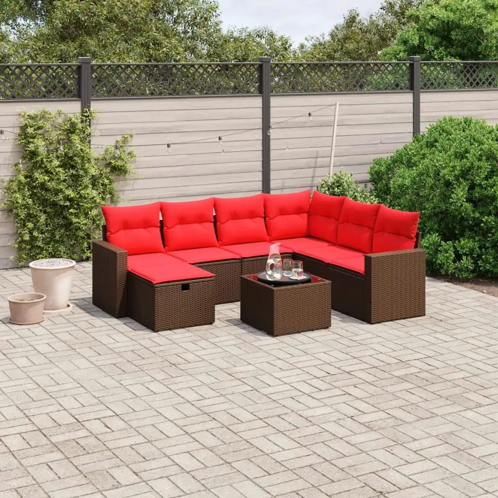 

8 Piece Outdoor Patio Sofa Set with Cushions Durable Brown Poly Rattan Furniture for Garden Balcony and Patio