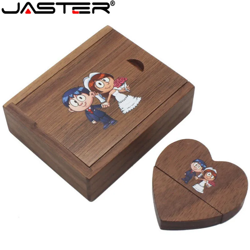 

JASTER Wooden Heart USB+ Box USB Flash Drives U Disk Pendrive 4GB 8GB 16GB 32GB 64GB 128GB Wedding Gift (Over 1 PCS Free LOGO)