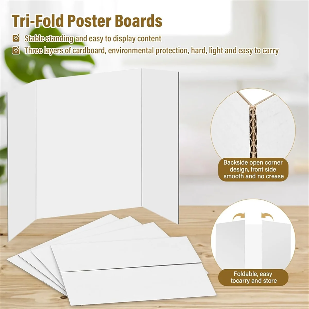 4 Pcs Trifold Poster Board,21.5x14 Inches Small White Poster Board Comes with Sticky Accessories,Corrugated Presentation