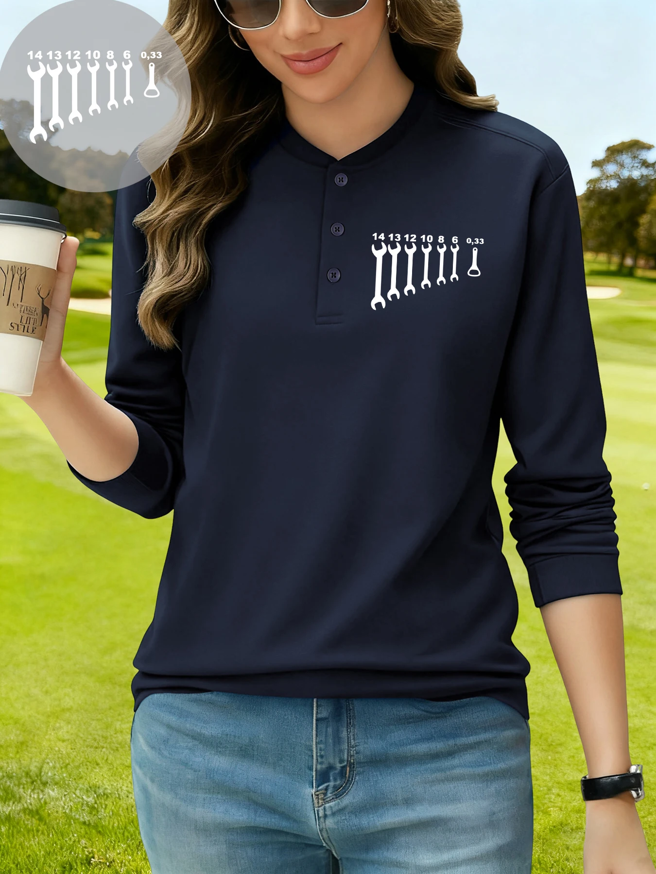 

Repair Tools Of Different Sizes Printed Women Henley Shirt Comfortable Golf T Shirts Business Autumn Clothing Cotton Long Sleeve