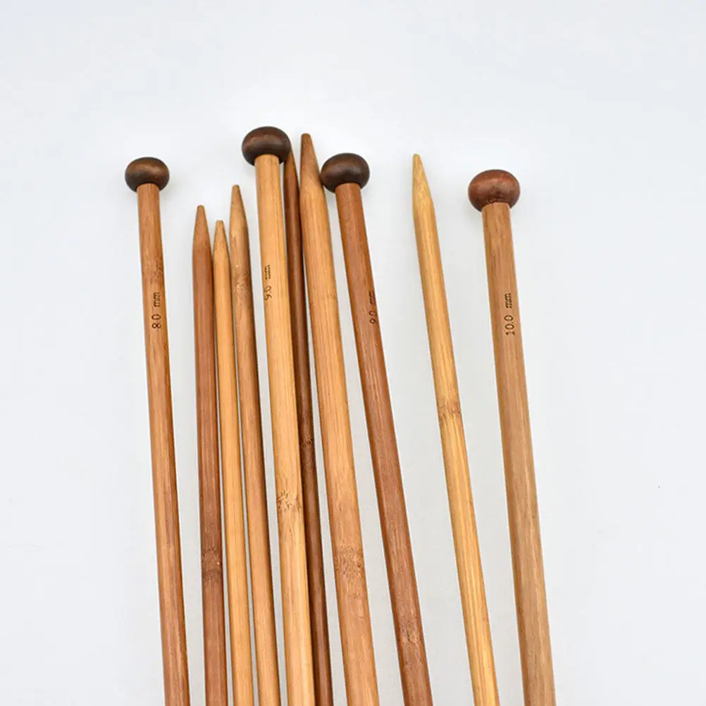 18Pair Wool Knitting Needles Bamboo Single Pointed Deep Yellow Long Straight DIY Sweater Scarf Hat Gloves Socks Handmade Needle